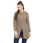 Zigo Olive Self Design Long Sleeves Longline Cardigan Sweater -LC101-Olive_M