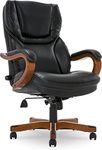 Serta Big and Tall Executive Office Wood Accents, Adjustable High Back Ergonomic Computer Chair with Lumbar Support, Bonded Leather, Faux, Black, 30.5D x 27.25W x 47H in