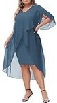 Hanna Nikole Womens Plus Size Mother of The Bride Dresses for Wedding Elegent Flowy 3/4 Sleeve Chiffon Dress Party Evening 20 Plus Grey Blue