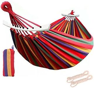 Outdoor Double Hammock Bed Swinging Camping Hanging Tree Strap Hook (Red Hammock)