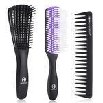 BRUSHZOO Detangling Brush for Curly Hair, Detangler Brush for Natural 3/4abc Hair, Hair Brushes for Women Men or Kids Curly Hair, Easier and Faster Detangling on Wash Days (Purpe）