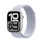 Apple Watch Series 10 GPS 46 mm Smartwatch with Silver Aluminium Case with Blue Cloud Sport Loop - One Size. Fitness Tracker, ECG App, Always-On Retina Display, Carbon Neutral