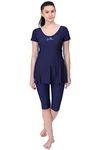 FILMAX® Originals Women's Solid One-Piece Freely with Sleeve & 3/4 Legs in Skirted Swim Dress (Navy Blue & Navy Blue_5XL)