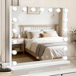 Ruication Hollywood Vanity Mirror with Lights, 60×52cm Large Lighted Makeup Mirror with 17 Dimmable Bulbs, 3 Color Modes, Touch Screen Control, Tabletop or Wall Mounted Cosmetic Mirror For Bedroom