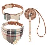 EXPAWLORER Dog Collar and Lead Set - Classic Plaid Cute Bow Tie and Bandana Collar, No Tangle Dog Lead, Adjustable Puppy Collar and Lead for Small Medium Large Dogs, Holiday Birthday Gifts