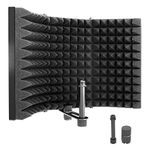 Pyle Microphone Isolation Shield- 3 Panel Noise Absorbing Record Booth Studio Acoustic Vocal Dampening Filter w/ 1.6"Thick Foam, Adjustable Mic Depth, Removable Shock Mount, Universal ⅝" Threading