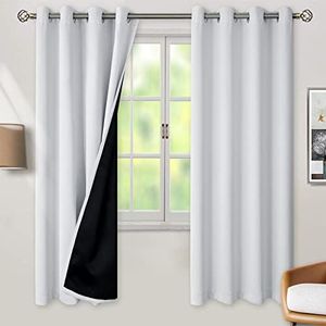 BGment Greyish White 100% Blackout Curtains for Bedroom 69 Inch Length 2 Panels Set, Thermal Insulated Full Light Blocking Grommet Noise Cancelling Window Curtains for Nursery, 55 Inch Wide Each