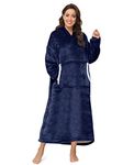 Lostrain Blanket Hoodie, Oversized Oodie Sherpa Wearable Super Soft Warm Cozy with Giant Hoody Plush Fleece Big Pocket Fit for Adults Men Women Teens One Size Indoor Outdoor-Blue