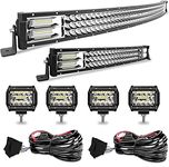 Led Light Bar Curved T-Former 42 Inch 576W+22 Inch 306W Triple Row Spot Flood Combo Beam Light Bars+4Pcs 4 Inch 60W Led Fog Lights W/Wiring Harness for Jeep Wrangler ATV UTV Polaris Toyota Golf Cart