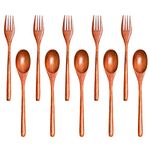 YIQXKOUY 10 Pack Wooden Spoons Forks Set Reusable Eco-Friendly Natural Wood Dinnerware Utensil Cutlery Wooden Dinner Utensil Set for Food Desserts Soup Salad Fruit for Cooking Stirring Eating