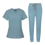 niaahinn Scrub for Women Scrubs Top with Classic V-Neck & Yoga Jogger Pants Medical Nursing Uniform Scrub Set (Light Blue, S)