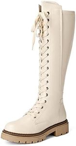 DREAM PAIRS Botas de Caña Alta Mujer con Cordones hasta la Rodilla con Suela Antideslizante Elegante y Práctica Beige SDKB2203W-E Talla 39 (EUR)