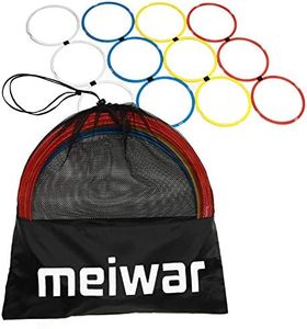 Anelli di coordinazione | Set di 12 cerchi di coordinazione in bianco, giallo, rosso, blu | Anelli di agilità per allenamento negli sport come Calcio, Atletica o per cani | Ruote da fitness con borsa