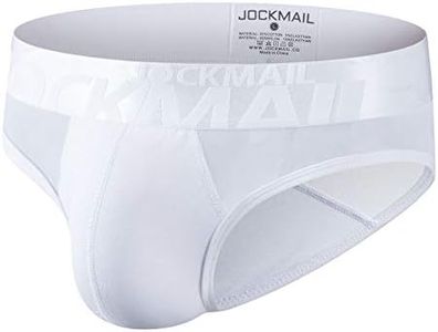 JOCKMAIL Men Briefs Underwear Mesh Soft Cotton Low Rise Men Underwear Briefs, White1, Large