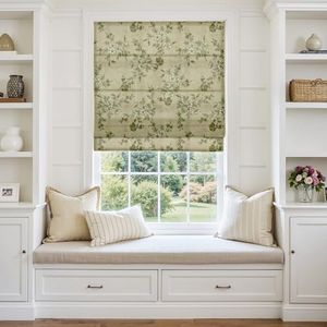 TWOPAGES Cordless Vintage Floral Print Roman Shades Linen Textured Roman Blinds for Windows, Custom Made Room Darkening Light Filtering Roman Window Shades Washable, Vintage Linen, 1 Piece