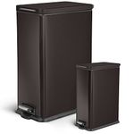 Home Zone Living 12 Gallon and 2.5 Gallon Kitchen Trash Can Combo Value Set, Slim Body Stainless Steel Design, 45 Liter and 9.7 Liter Capacity, Black