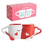 Kissing Mugs Set with Gift Box| Large Matching Couple Mugs| Ceramic Chip-Free Stoneware| Mr Mrs Him Her Bride Groom Husband Wife| Romantic Quirky Present for Weddings Anniversaries Valentine's Day.