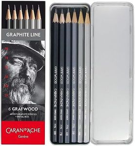 Caran d'Ache Graphite Line metal box with 1 each 9B, 7B, 5B, 3B, HB, and 2H, gray, 775.306