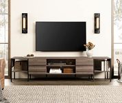 Mid-Century Modern TV Stand for TVs up to 85/90/100 inch Flat Screen Wood TV Console Media Cabinet with Storage, Home Entertainment Center in Walnut for Living Room Bedroom, 95 inch