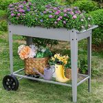 MFSTUDIO Outdoor Raised Elevated Garden Planter Box with Legs, Patio Standing Planter Bed Cart on Wheels for Gardening, Vegetables, Flower, Herb, Gery