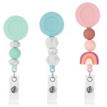 Dimeho Silicone Bead Retractable Badge Holders for Nurse & Teacher, Retractable Badge Reel Cute Beaded Boho Name ID Badge Reel Holder Alligator Clip ID Card Holder for Nursing Student Office