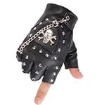 Fafcitvz Fingerless Gloves PU Leather Goth Cosplay Costume Steampunk Gothic Gloves for Mens Women Vintage Outdoor Performance (Black with Ring)