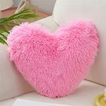 MOOWOO Pink Girl Pillow,Plush Fluffy Heart Pillow, Pink Throw Pillow forChristmas Decorations, Mothers Day, Girls Gifts,Solid Color, Zipper Close Decorative Throw Pillow for Couch Sofa Bed (Pink)