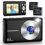 Digital Camera FHD 1080P 44MP Compact Digital Camera 2.4" LCD Compact Camera with 16X Digital Zoom, 2 Batteries for Kids Beginner Teenagers Black