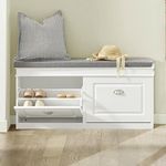 Haotian FSR64-W, White Storage Bench with Drawers & Padded Seat Cushion, Hallway Bench Shoe Cabinet Shoe Bench
