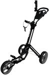 Qwik-Fold 3 Wheel Push Pull Golf Cart, Patented Bullet System and Foot Brake, ONE Second to Open and Close! (Black/Charcoal)