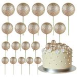 ASTARON 20 Pcs Ball Cake Topper Decorations Mini Balloons Cake Topper Sticks Champagne Gold Balls Cake Picks Cake Topper Balls Cake Decorations for Birthday Cake Decorations