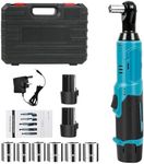 Cordless Ratchet Wrench, 12V Electric Ratchet Set, 3/8" Ratchet Wrench with 2 * 2.0Ah Batteries & Charger, Powered Ratchet Wrench Includes 6 Sokets, 45N.m, 600RPM with LED Light Tool kit (Blue)