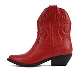 Soda Women Cowgirl Cowboy Western Stitched Ankle Boots Pointed Toe Short Booties Rigging-S, Red Pu, 6.5 UK