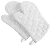 DII Cotton Terry Oven Mitts, 7 x 13 Set of 2, Heat Resistant and Machine Washable Kitchen Gloves for Cooking and Baking-White