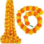 Indian Art & Crafts 5 Pcs of 4.5 Feet Long Strands Artificial Marigold Flowers Garland for Diwali, Traditional Indian Decor, Christmas Decor, Wedding Gift, Floral Themed Party, DIY (Mustard & Yellow)