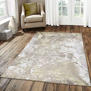 NEW BEIGE CREAM GOLD SPLASH MARBLE SHIMMER SHEEN EFFECT MODERN RUG SILKY SOFT CHIC DESIGN AREA MAT (200x290cm)