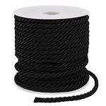 LEREATI Black Twisted Cord Rope 5mm x 25m, 3-Ply Polyester Cord Soft Craft Rope Satin Cord Trim, Decorative Twisted Macrame Cord for DIY Craft Curtain Tieback Honor Cord Gift Bags Home Decor