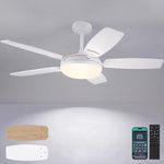 52 Inch Ceiling Fans with Lights and Remote,White Outdoor Ceiling Fans with Dimmable 3 Colors 6 Speeds, Reversible Noiseless DC Motor,Modern LED Ceiling Fans for Living Room Patio Kitchen