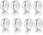 GW Stopper Charms 925 Sterling Silver Round Rondelle Spacer Beads for Charm Bracelets Women (8pcs Silver Charm Stopper)