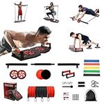 Push Up Board, Home Gym Equipment with 16 Fitness Accessories, Portable Workout Equipment with Pilates Bars, Resistance Bands, Abdominal Rollers and Core Sliders, Gift for Men and Women