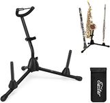 Eastar EST-004 Portable Alto Saxophone Stand Sax Stand with 2 Detachable Pegs for Flute and Clarinet Peg and Bag, 3 in 1, Black