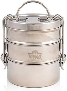 Indian-Tiffin Stainless Steel 3 Tier Large Tiffin Lunch Box, Silver