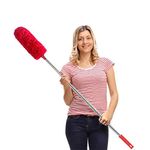 (Red) - Microfiber Duster with Extension Pole(Stainless Steel), Extra Long 250cm , with Bendable Head, Extendable Duster for Cleaning Ceiling Fan, High Ceiling, Keyboard, Furniture & Cobweb Red