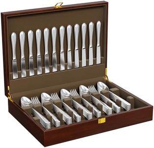 Walnut Silverware Storage Box,Silverware Flatware Case with Felt Lined,Silverware Chest without Silverware,Silverware Organizer with Lid,Flatware Storage Box for 12 sets of Utensils,Christmas Gifts