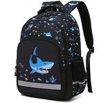 School Backpack for Girls Boys Teens, Kids Elementary Middle School Bag Bookbag (Shark)