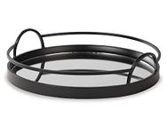 Signature Design by Ashley Adria Contemporary Metal Serving Tray with Mirrored Base, Black