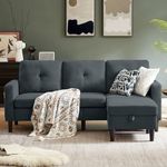 Chireca 79" Convertible Sectional Sofa, Modern Polyester L Shaped Couch with Storage Chaise and Side Pocket, 3 Seat Sofa Couches for Living Room, Apartment and Small Space, Dark Grey