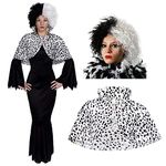 Evil Dog Lady Fancy Dress Costume - XLarge - Long Black Dress + Half Black Half White Wig + Dog Lady Cape - Perfect for World Book Day