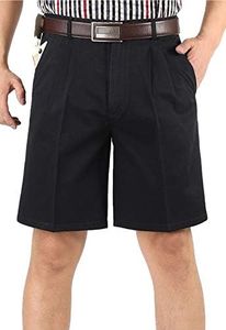 Flygo Men's Classic Fit Inseam Chino Oxford Shorts Pleated Flat Golf Shorts (42, Navy)