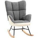 HOMCOM Rocking Chair for Nursery, Upholstered Wingback Armchair with Steel and Wood Legs for Living Room, Bedroom, Balcony, Grey and Cream